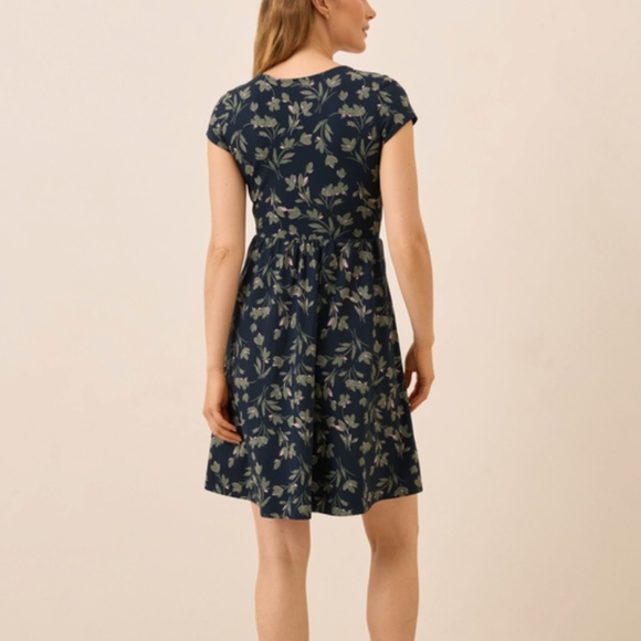 Pact Organic Fit & Flare Crossover Dress Painted Petals Midnight Blue - Picture 3 of 6